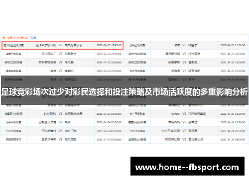 足球竞彩场次过少对彩民选择和投注策略及市场活跃度的多重影响分析